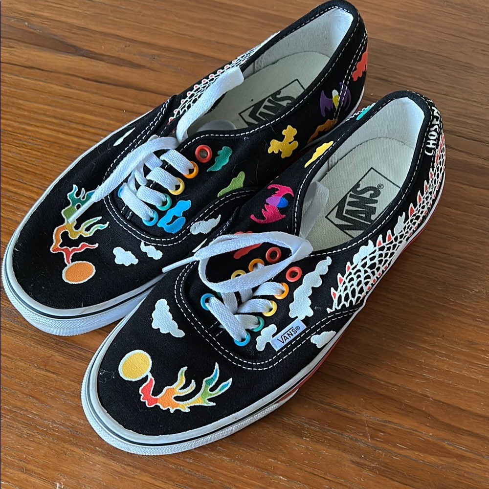 Vans Black Sneakers with Colorful Flame Design